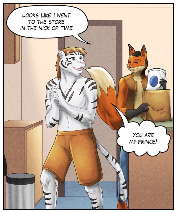 Lightfoot: “Looks like I went to the store in the nick of time.” Theo: “You are my prince!”