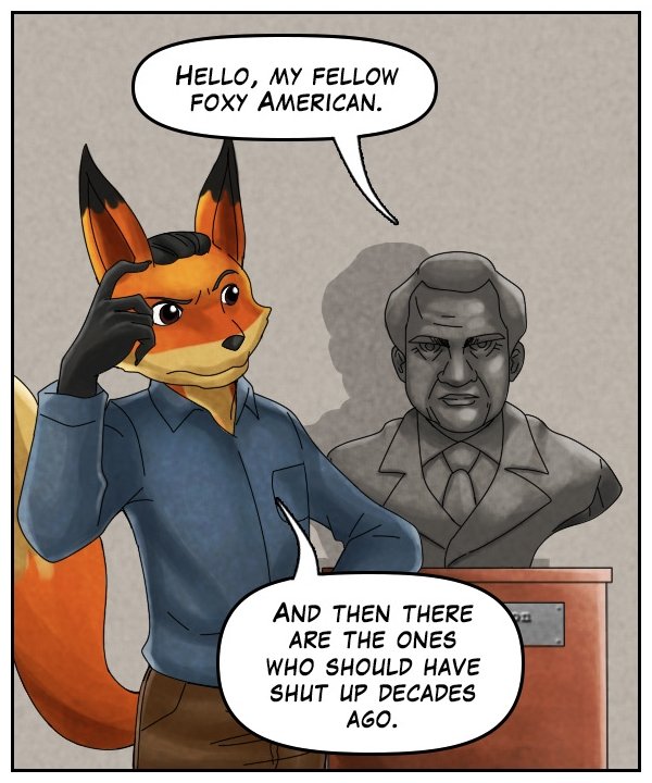 Bust of Nixon: “Hello, my fellow foxy American.” Lightfoot: “And then there are the ones who should have shut up decades ago.”