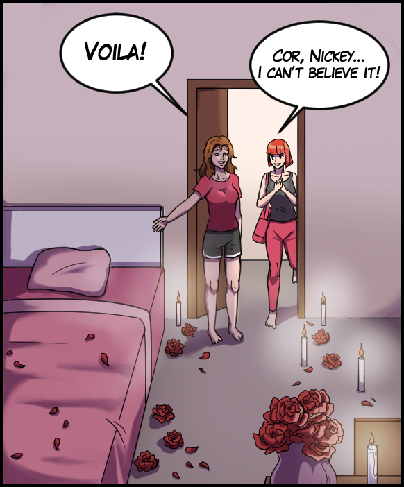 Nickey: “Voila!” Sheila: “Cor, Nickey… I can’t believe it!”