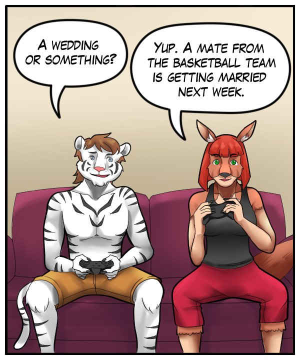 Theo: “A wedding or something?” Sheila: “Yup. A mate from the basketball team is getting married next week.”