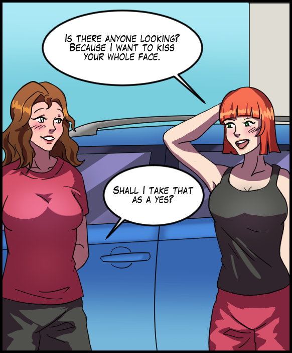 Sheila: “Is anyone looking? Because I want to kiss your whole face.” Nickey: “Shall I take that as a yes?”