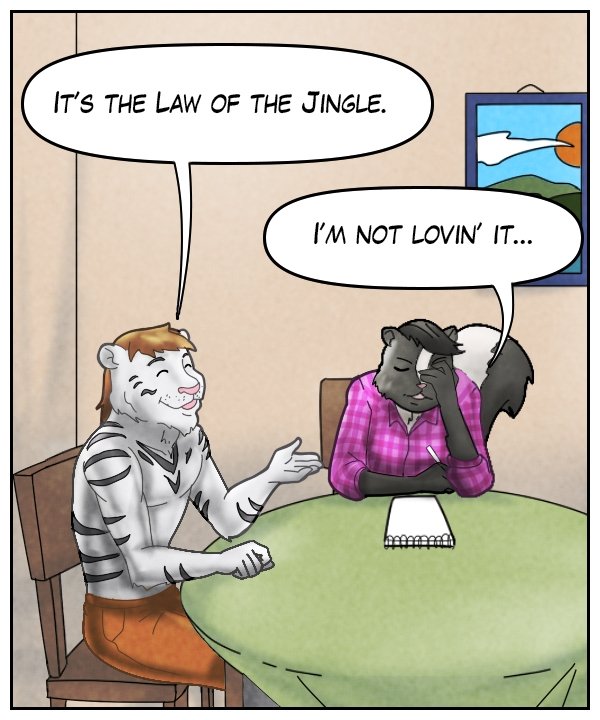 Theo: “It’s the Law of the Jingle.” Ophelia: “I’m not lovin’ it.”