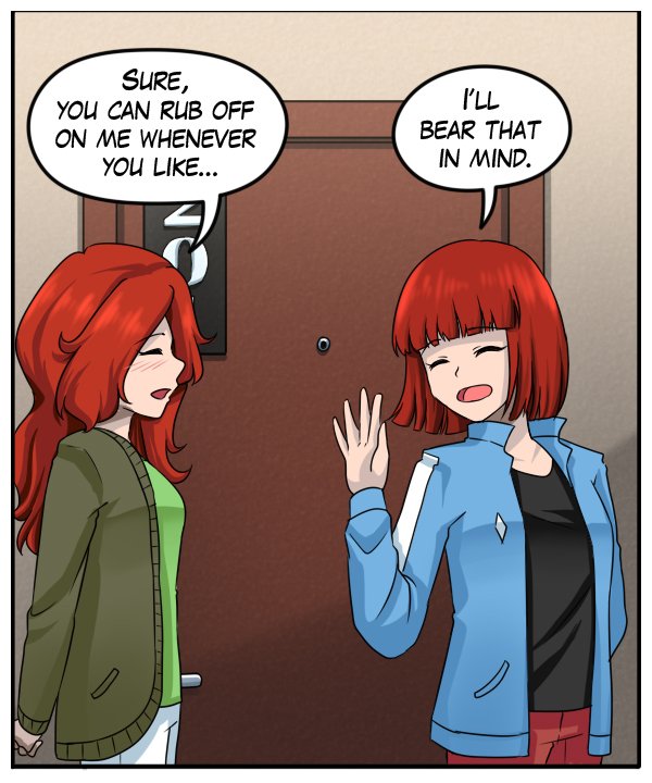 Nickey: “Sure, you can rub off on me whenever you like…” Sheila: “I’ll bear that in mind.”