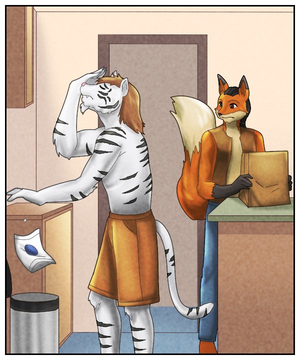 Theo drops the empty candy bag into the bin.