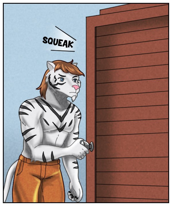 Theo opens the closet door.