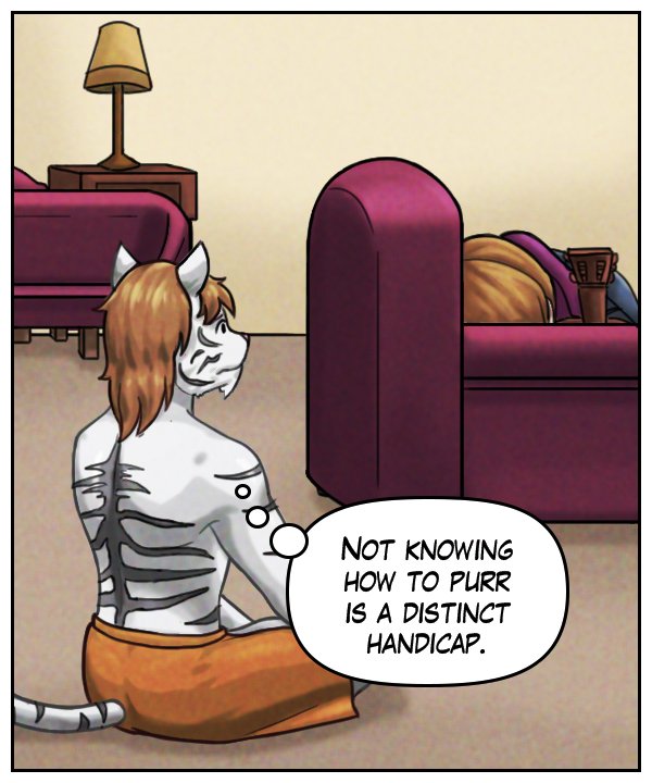 Theo (thought bubble): Not knowing how to purr is a distinct handicap.