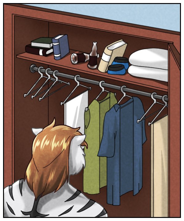 We see that the closet contains only his belongings.