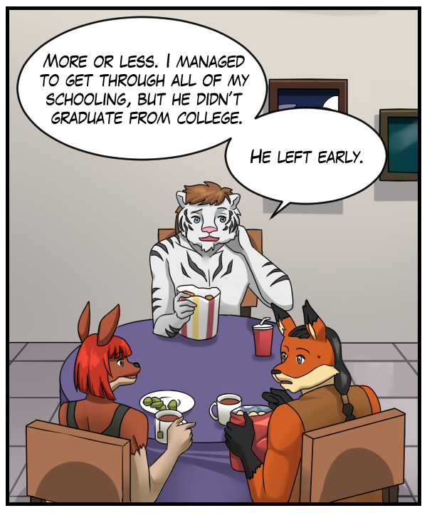 Theo: “More or less. I managed to get through all of my schooling, but he didn’t graduate from college. He left early.”
