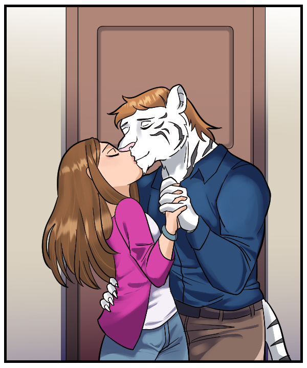 They kiss warmly.