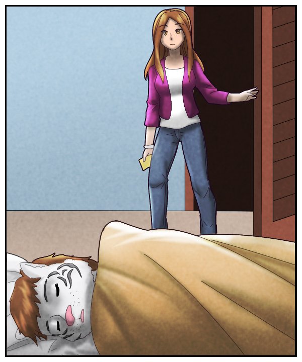 The girl exits the closet.